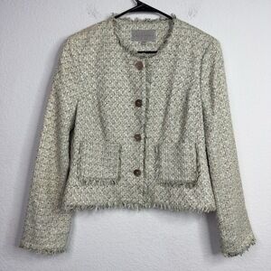 Earl Rutenberg Blazer Womens M Silk‎ Tweed Fringe Preppy Classic Timeless Career